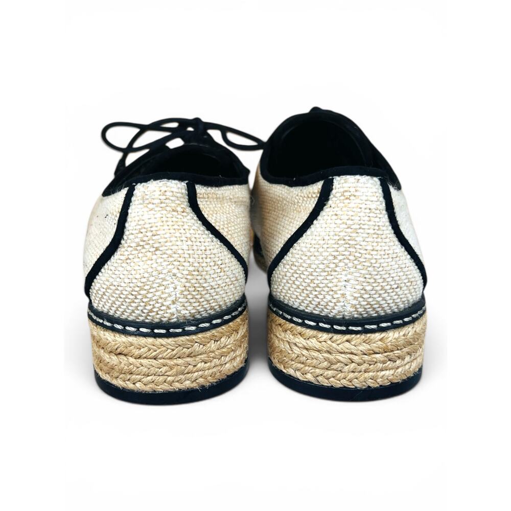 Tory Burch Fawn Canvas Espadrille Oxford Shoes Size 6.5 Lace Up Raffia Jute - Picture 5 of 10